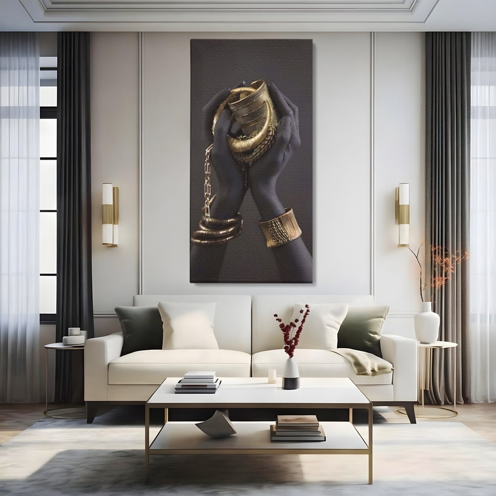 Tablou Canvas Premium LuxCanva® A1440, Maini Aurii , Decorativ, Bijuterii, Palme, Room, Culori Vibrante