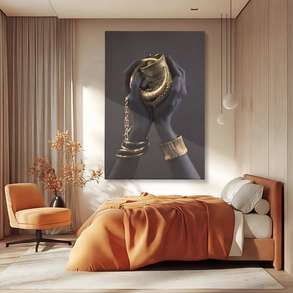 Tablou Canvas Premium LuxCanva® A1440, Maini Aurii , Decorativ, Bijuterii, Palme, Room, Culori Vibrante