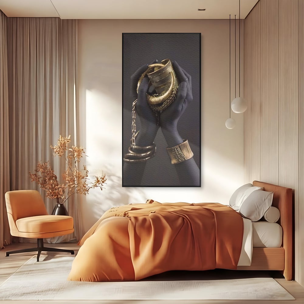 Tablou Canvas Premium LuxCanva® A1440, Maini Aurii , Decorativ, Bijuterii, Palme, Room, Culori Vibrante
