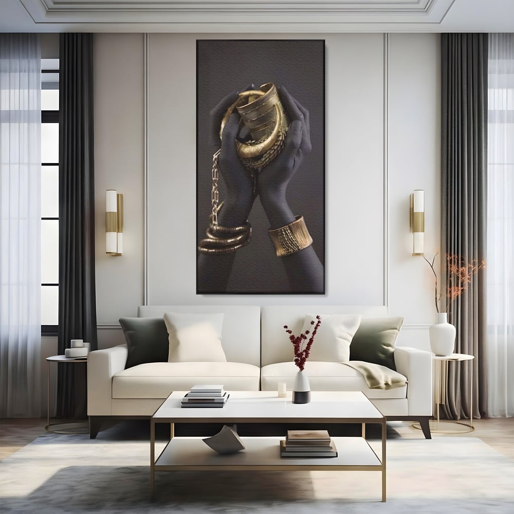 Tablou Canvas Premium LuxCanva® A1440, Maini Aurii , Decorativ, Bijuterii, Palme, Room, Culori Vibrante