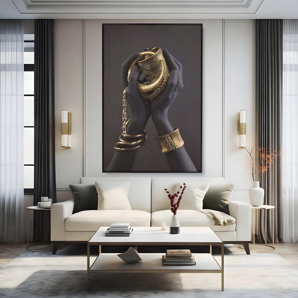Tablou Canvas Premium LuxCanva® A1440, Maini Aurii , Decorativ, Bijuterii, Palme, Room, Culori Vibrante