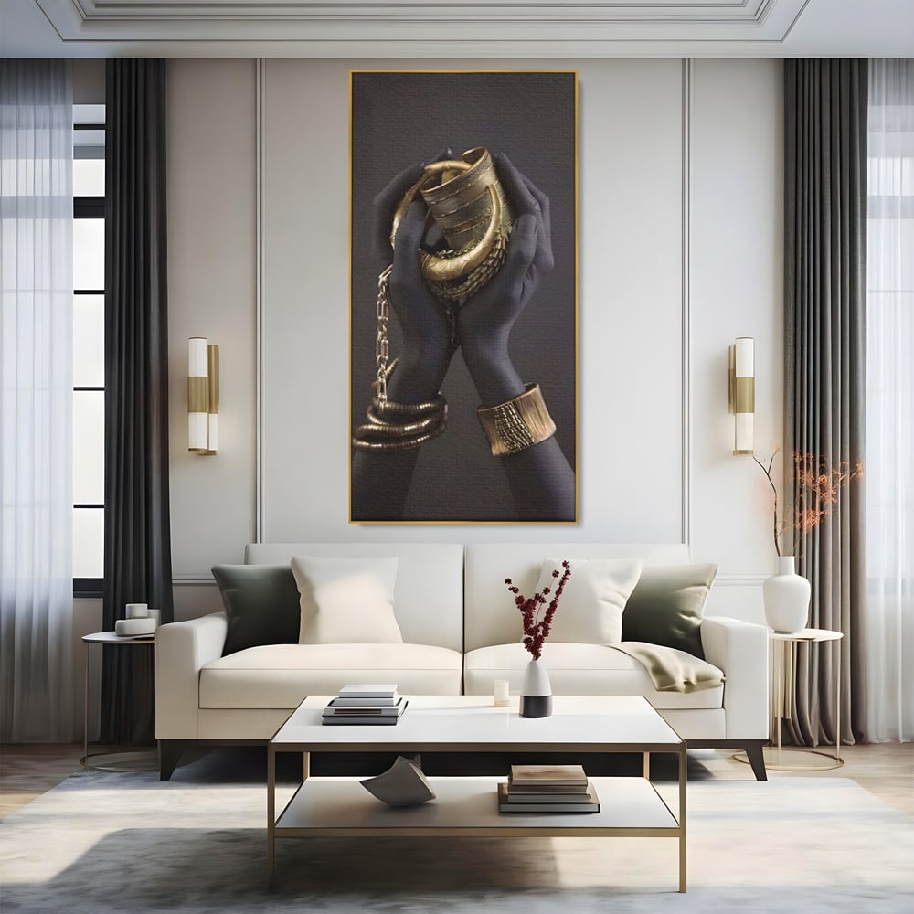Tablou Canvas Premium LuxCanva® A1440, Maini Aurii , Decorativ, Bijuterii, Palme, Room, Culori Vibrante