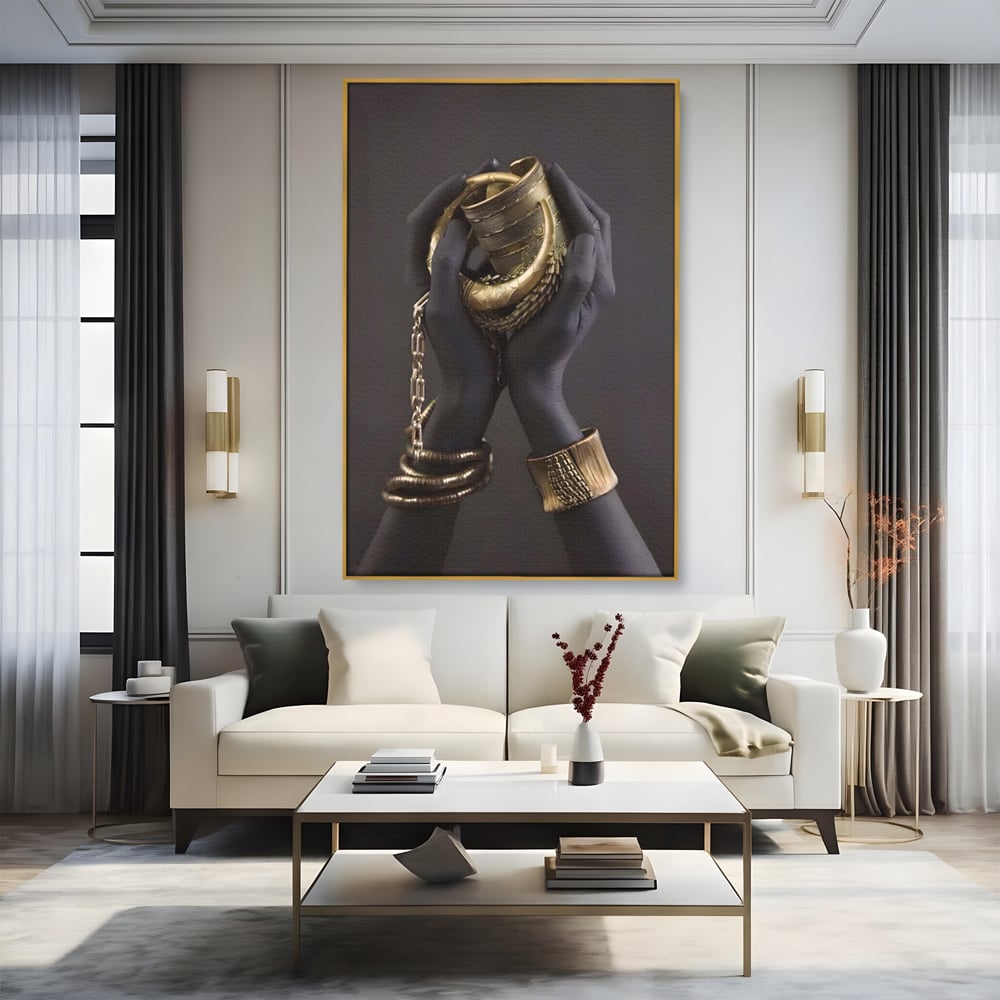 Tablou Canvas Premium LuxCanva® A1440, Maini Aurii , Decorativ, Bijuterii, Palme, Room, Culori Vibrante