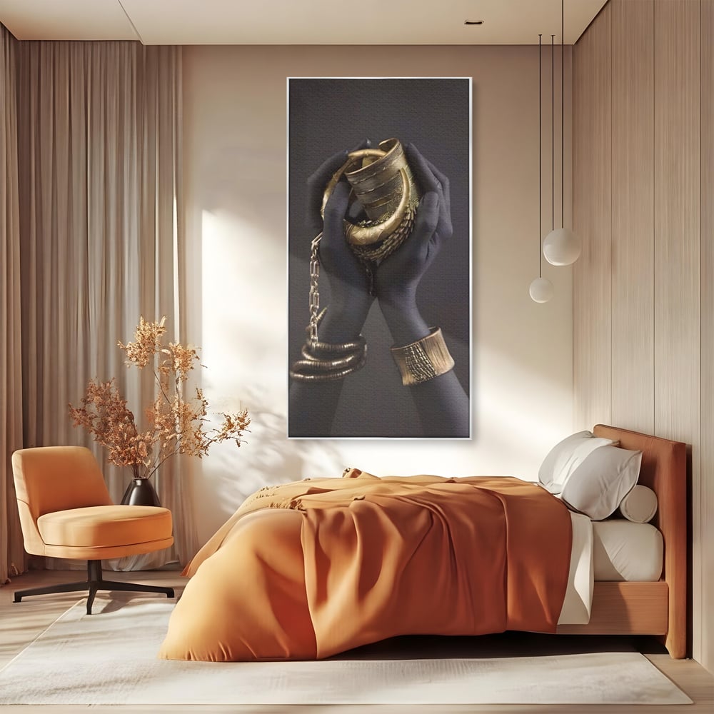 Tablou Canvas Premium LuxCanva® A1440, Maini Aurii , Decorativ, Bijuterii, Palme, Room, Culori Vibrante