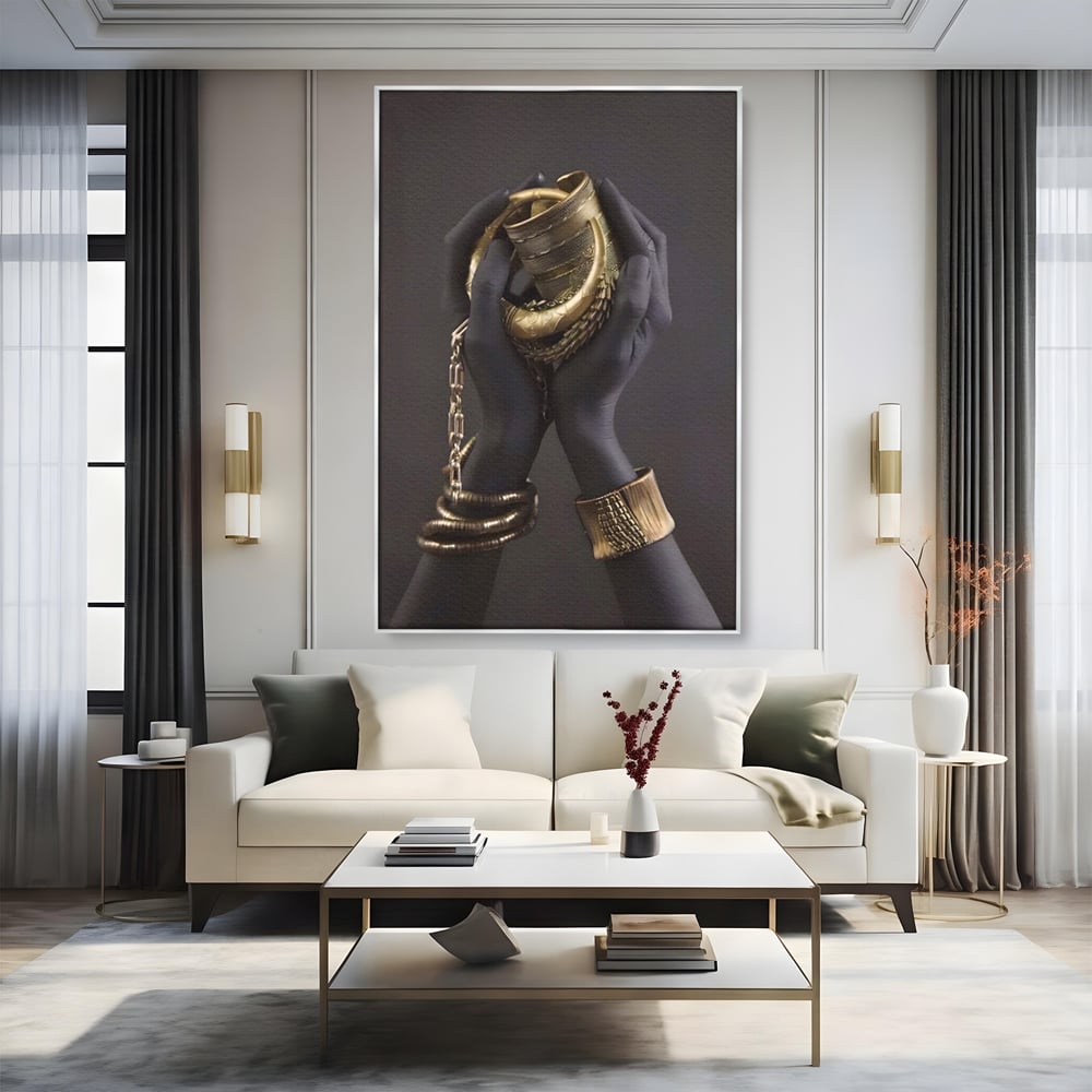 Tablou Canvas Premium LuxCanva® A1440, Maini Aurii , Decorativ, Bijuterii, Palme, Room, Culori Vibrante