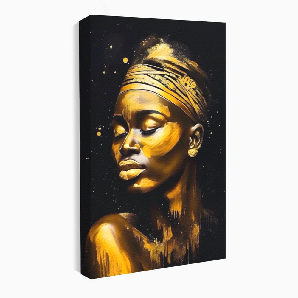 Leinwandbilder Premium LuxCanva® A1441, Afrikanisches Gold , Dekorativ, Frau, Goldtropfen, Goldene Lippen, Goldene Lippen, Zimmer, Lebendige Farben