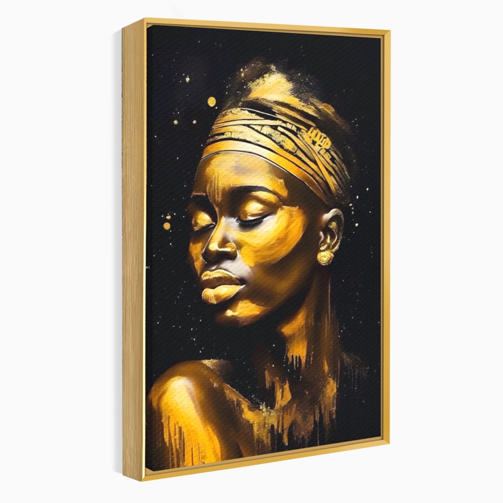 Leinwandbilder Premium LuxCanva® A1441, Afrikanisches Gold , Dekorativ, Frau, Goldtropfen, Goldene Lippen, Goldene Lippen, Zimmer, Lebendige Farben