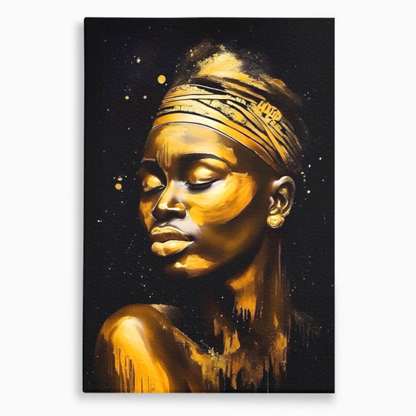 Leinwandbilder Premium LuxCanva® A1441, Afrikanisches Gold , Dekorativ, Frau, Goldtropfen, Goldene Lippen, Goldene Lippen, Zimmer, Lebendige Farben