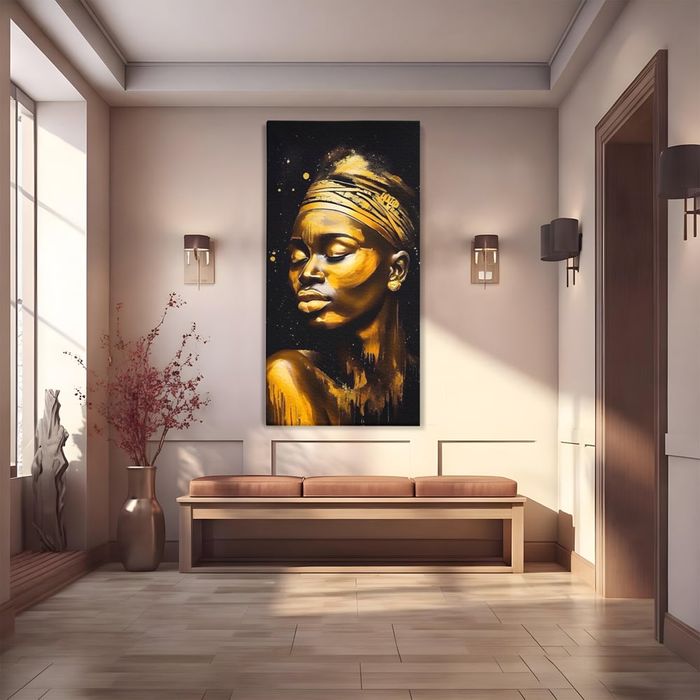 Leinwandbilder Premium LuxCanva® A1441, Afrikanisches Gold , Dekorativ, Frau, Goldtropfen, Goldene Lippen, Goldene Lippen, Zimmer, Lebendige Farben