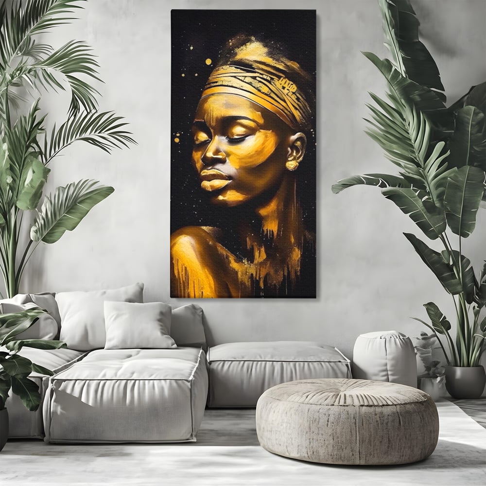 Leinwandbilder Premium LuxCanva® A1441, Afrikanisches Gold , Dekorativ, Frau, Goldtropfen, Goldene Lippen, Goldene Lippen, Zimmer, Lebendige Farben