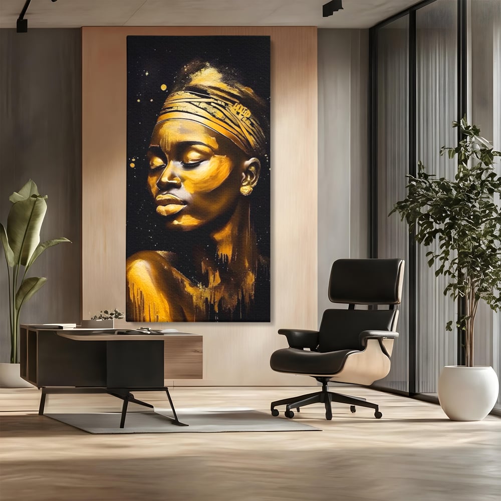 Leinwandbilder Premium LuxCanva® A1441, Afrikanisches Gold , Dekorativ, Frau, Goldtropfen, Goldene Lippen, Goldene Lippen, Zimmer, Lebendige Farben