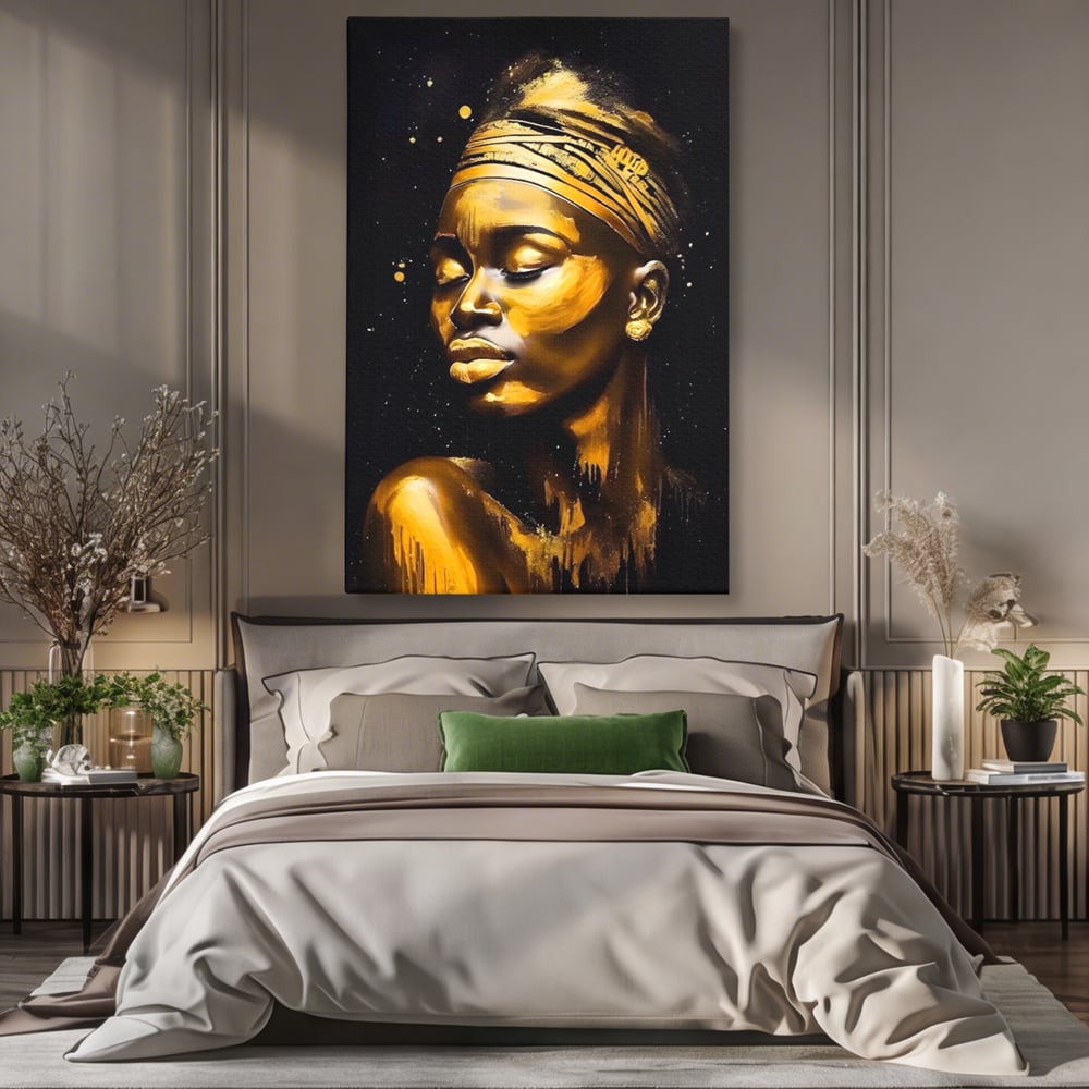 Leinwandbilder Premium LuxCanva® A1441, Afrikanisches Gold , Dekorativ, Frau, Goldtropfen, Goldene Lippen, Goldene Lippen, Zimmer, Lebendige Farben