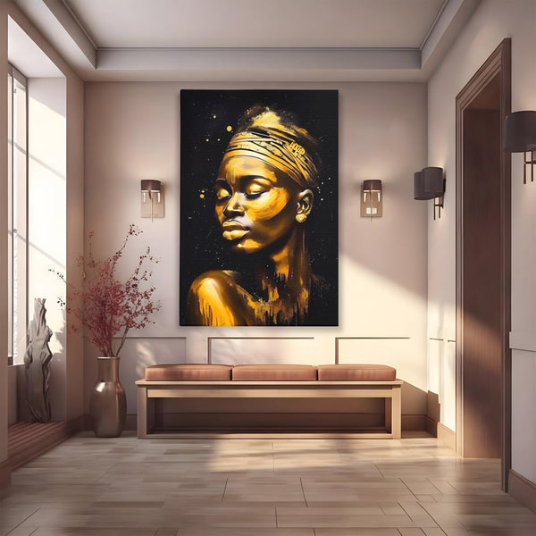 Leinwandbilder Premium LuxCanva® A1441, Afrikanisches Gold , Dekorativ, Frau, Goldtropfen, Goldene Lippen, Goldene Lippen, Zimmer, Lebendige Farben