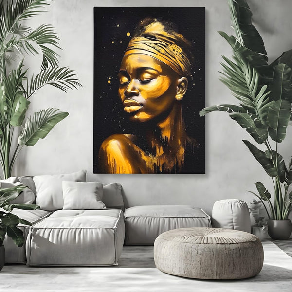 Leinwandbilder Premium LuxCanva® A1441, Afrikanisches Gold , Dekorativ, Frau, Goldtropfen, Goldene Lippen, Goldene Lippen, Zimmer, Lebendige Farben