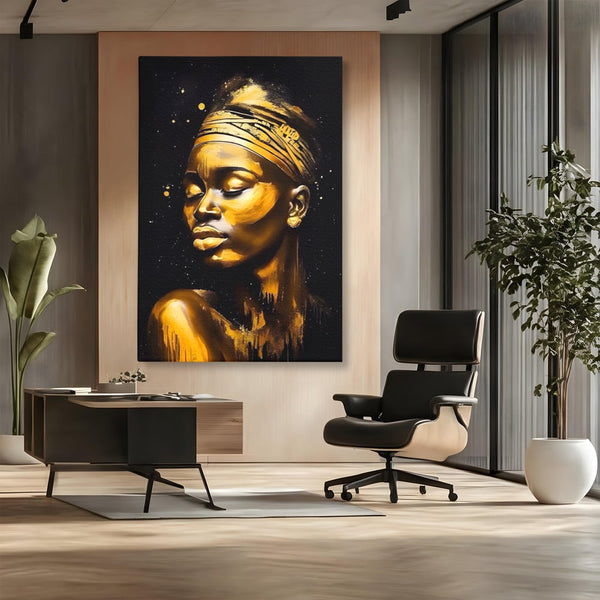 Leinwandbilder Premium LuxCanva® A1441, Afrikanisches Gold , Dekorativ, Frau, Goldtropfen, Goldene Lippen, Goldene Lippen, Zimmer, Lebendige Farben