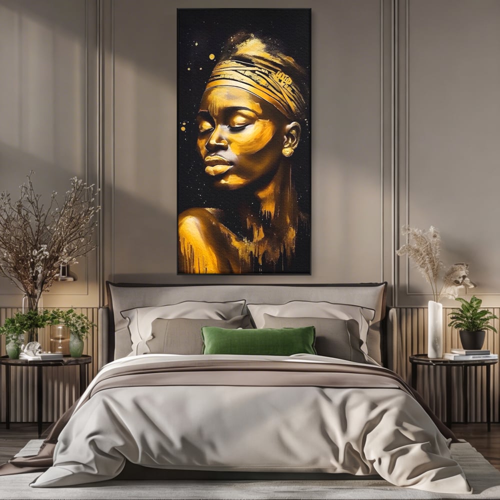 Leinwandbilder Premium LuxCanva® A1441, Afrikanisches Gold , Dekorativ, Frau, Goldtropfen, Goldene Lippen, Goldene Lippen, Zimmer, Lebendige Farben