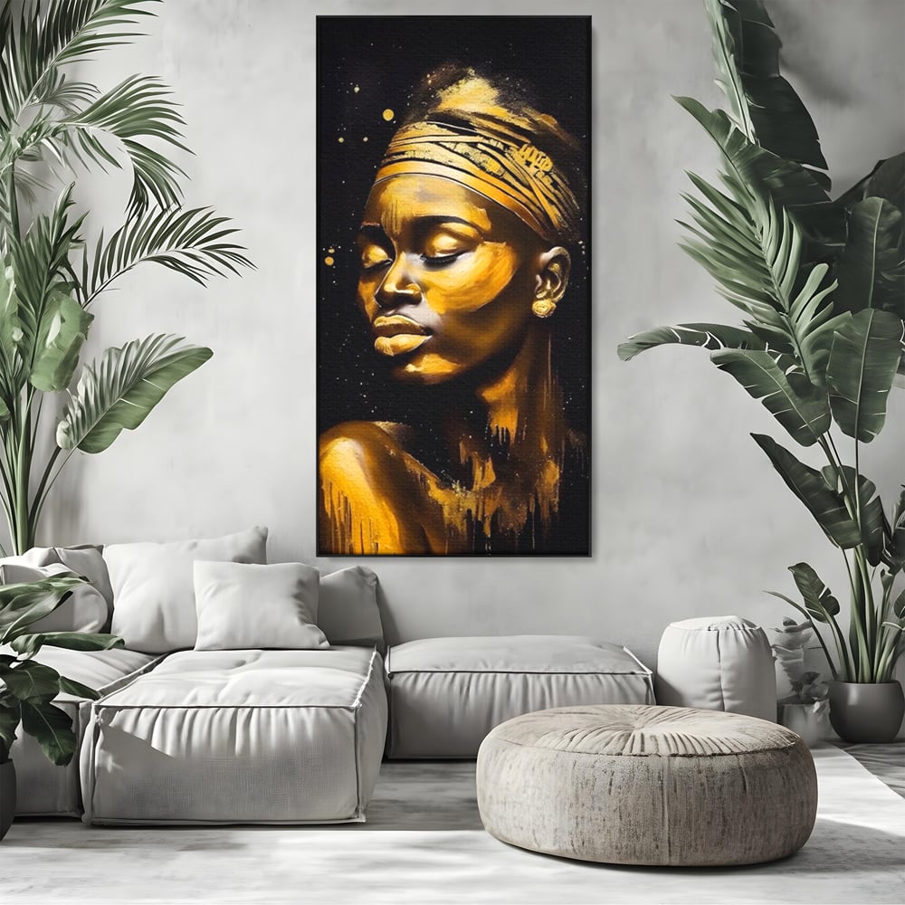 Leinwandbilder Premium LuxCanva® A1441, Afrikanisches Gold , Dekorativ, Frau, Goldtropfen, Goldene Lippen, Goldene Lippen, Zimmer, Lebendige Farben