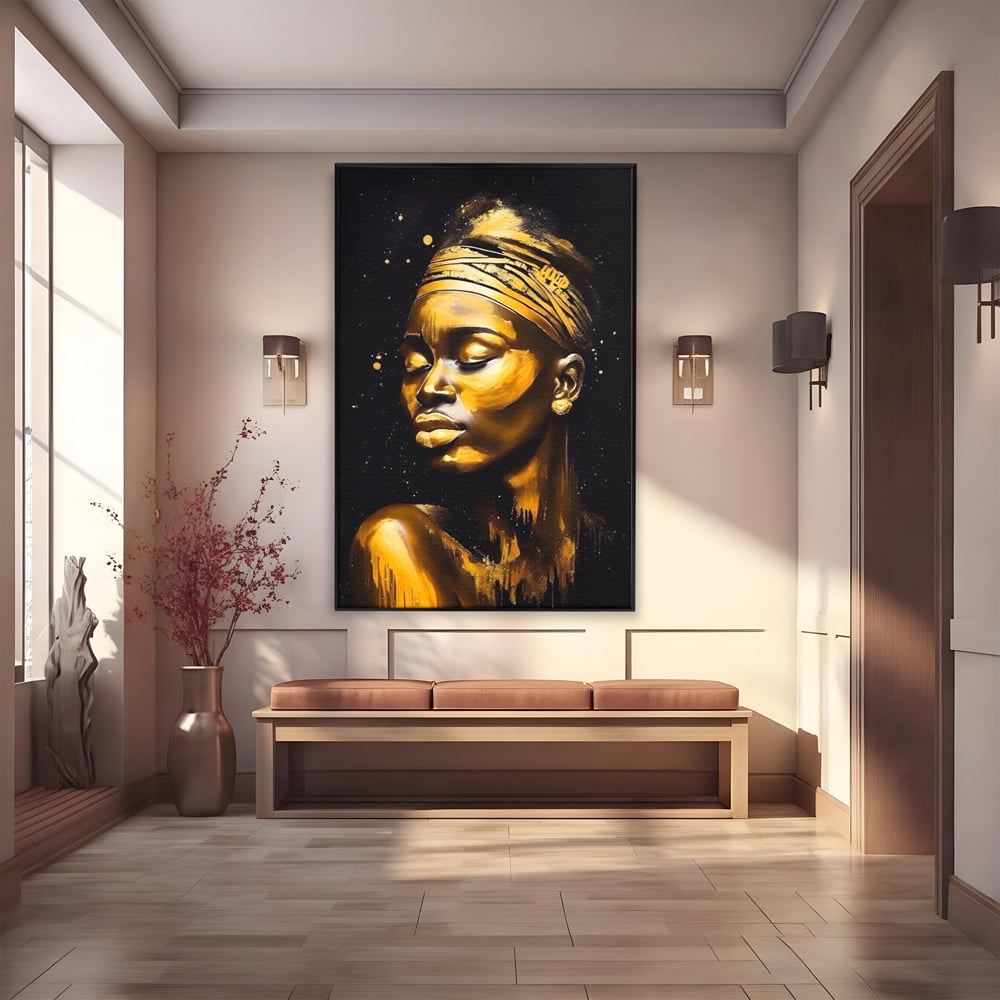 Leinwandbilder Premium LuxCanva® A1441, Afrikanisches Gold , Dekorativ, Frau, Goldtropfen, Goldene Lippen, Goldene Lippen, Zimmer, Lebendige Farben