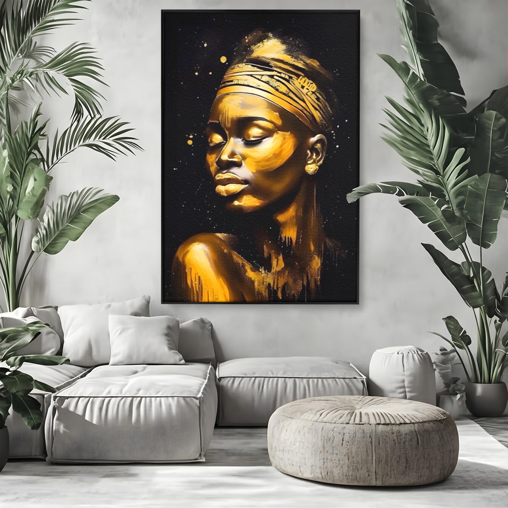 Leinwandbilder Premium LuxCanva® A1441, Afrikanisches Gold , Dekorativ, Frau, Goldtropfen, Goldene Lippen, Goldene Lippen, Zimmer, Lebendige Farben