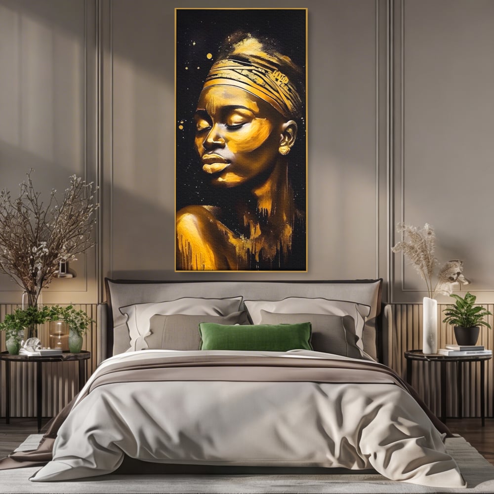 Leinwandbilder Premium LuxCanva® A1441, Afrikanisches Gold , Dekorativ, Frau, Goldtropfen, Goldene Lippen, Goldene Lippen, Zimmer, Lebendige Farben