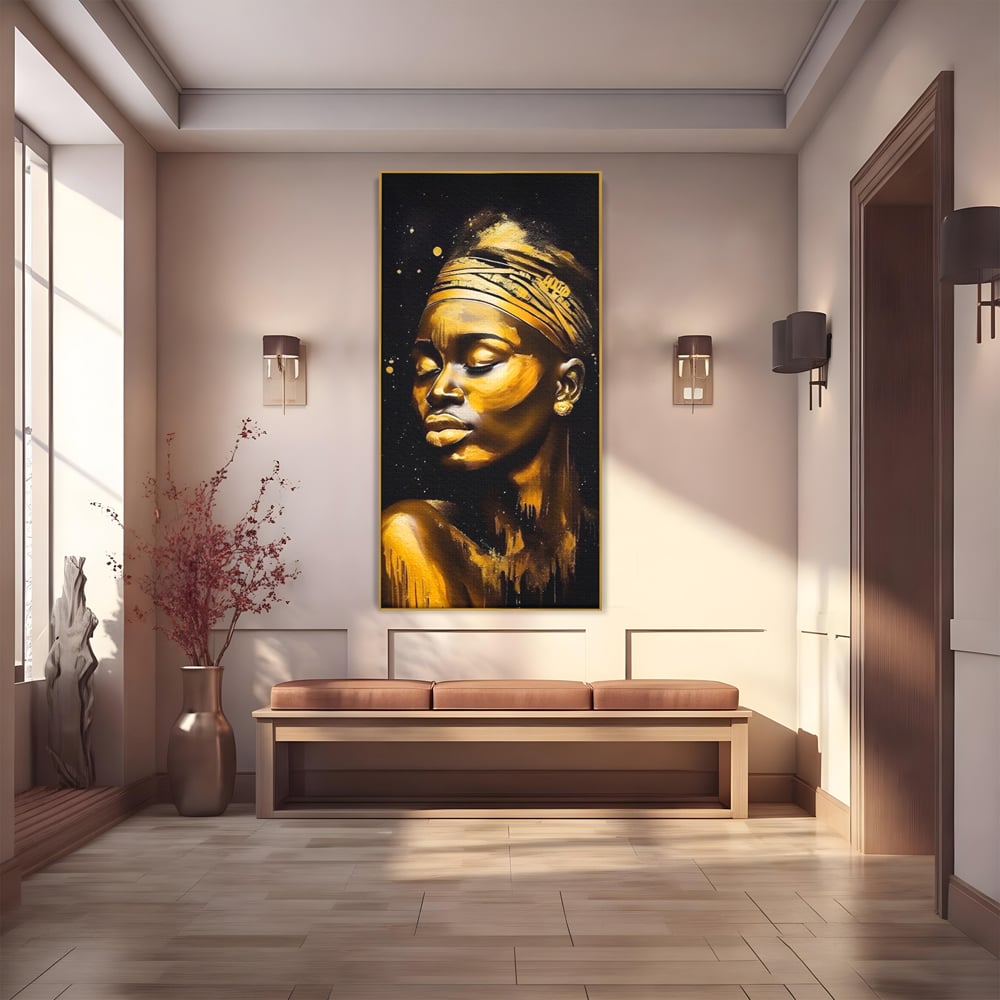Leinwandbilder Premium LuxCanva® A1441, Afrikanisches Gold , Dekorativ, Frau, Goldtropfen, Goldene Lippen, Goldene Lippen, Zimmer, Lebendige Farben