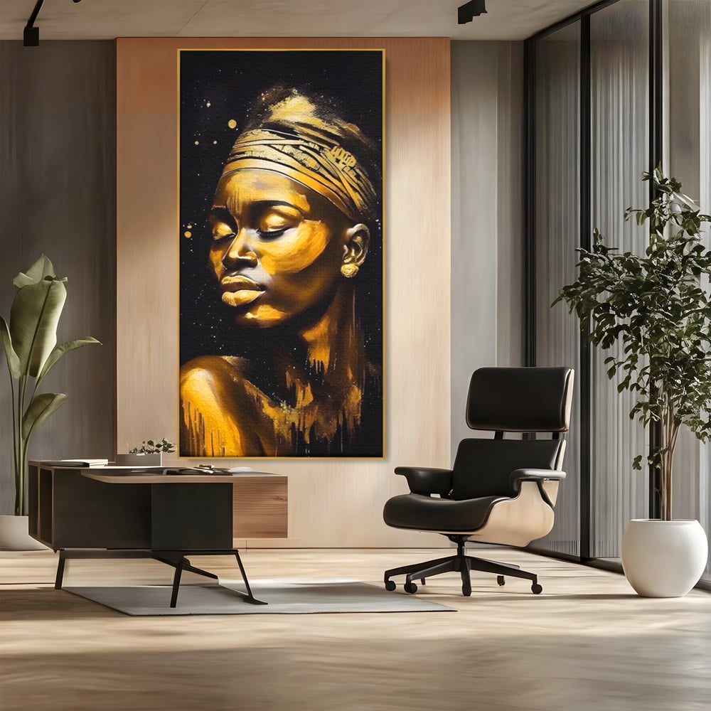 Leinwandbilder Premium LuxCanva® A1441, Afrikanisches Gold , Dekorativ, Frau, Goldtropfen, Goldene Lippen, Goldene Lippen, Zimmer, Lebendige Farben