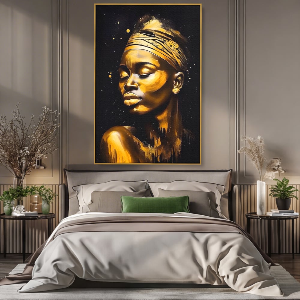 Leinwandbilder Premium LuxCanva® A1441, Afrikanisches Gold , Dekorativ, Frau, Goldtropfen, Goldene Lippen, Goldene Lippen, Zimmer, Lebendige Farben