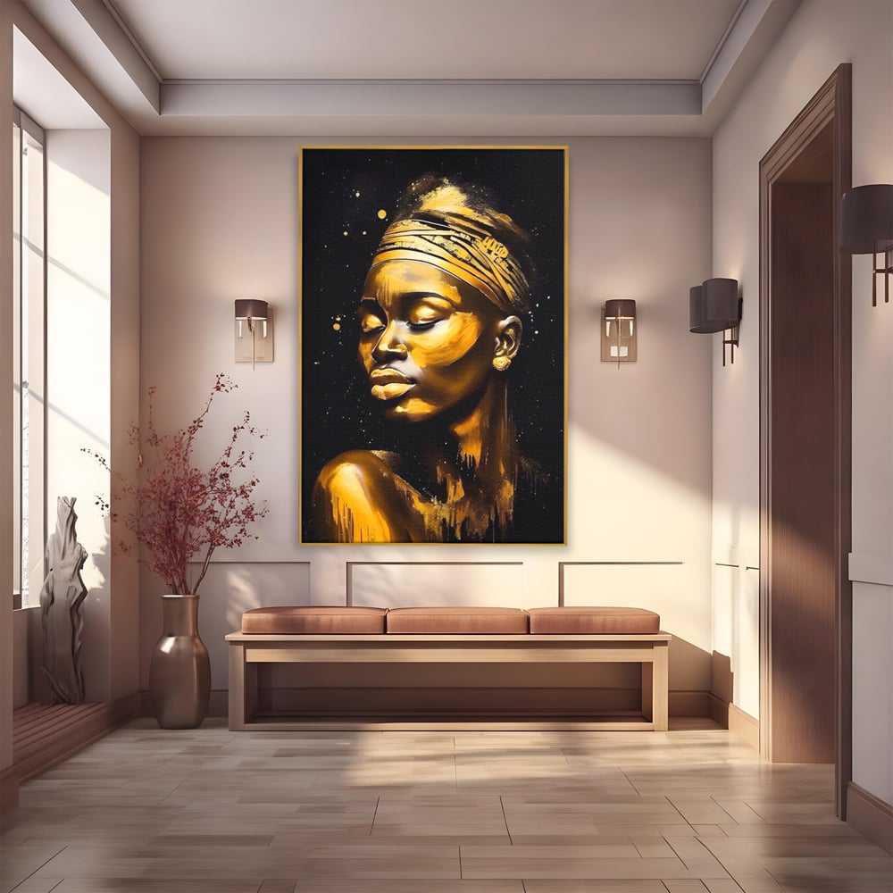 Leinwandbilder Premium LuxCanva® A1441, Afrikanisches Gold , Dekorativ, Frau, Goldtropfen, Goldene Lippen, Goldene Lippen, Zimmer, Lebendige Farben