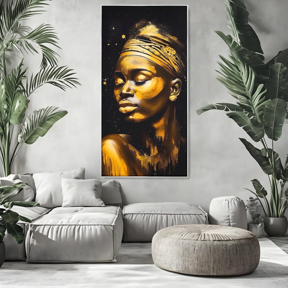 Leinwandbilder Premium LuxCanva® A1441, Afrikanisches Gold , Dekorativ, Frau, Goldtropfen, Goldene Lippen, Goldene Lippen, Zimmer, Lebendige Farben