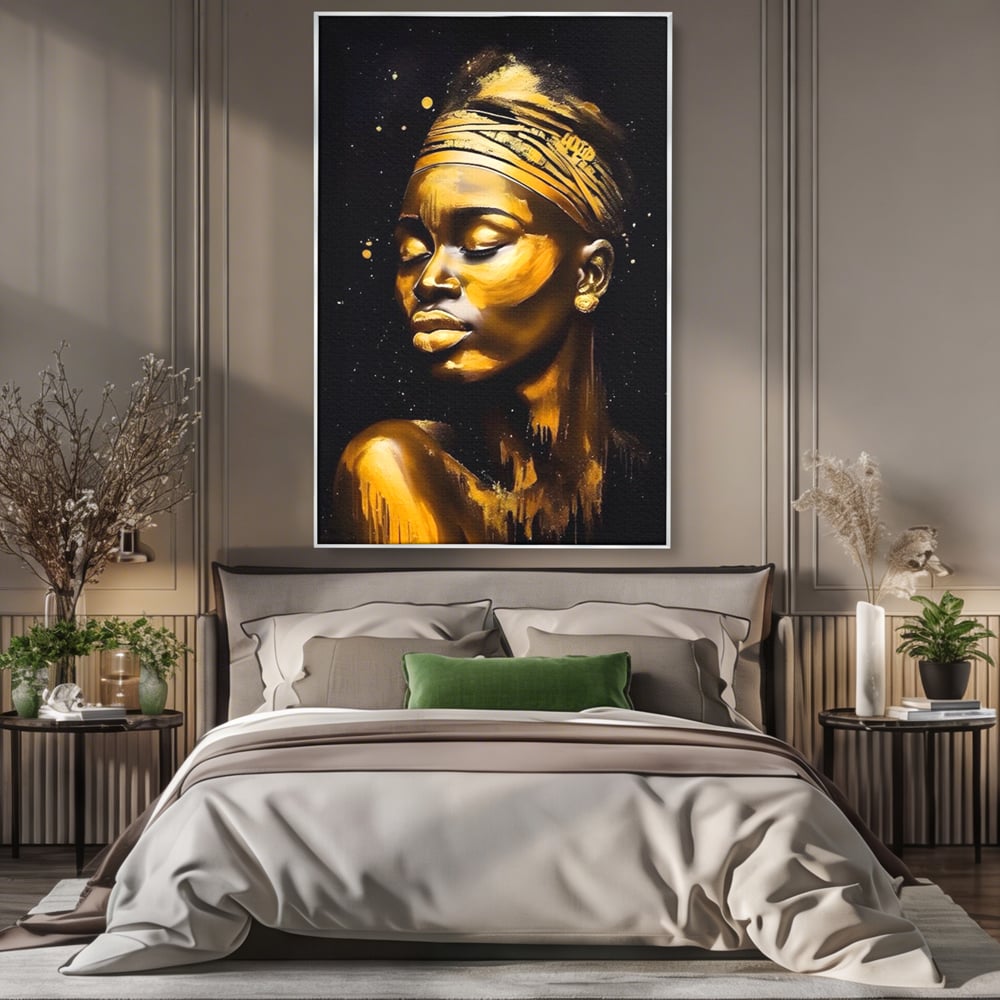 Leinwandbilder Premium LuxCanva® A1441, Afrikanisches Gold , Dekorativ, Frau, Goldtropfen, Goldene Lippen, Goldene Lippen, Zimmer, Lebendige Farben
