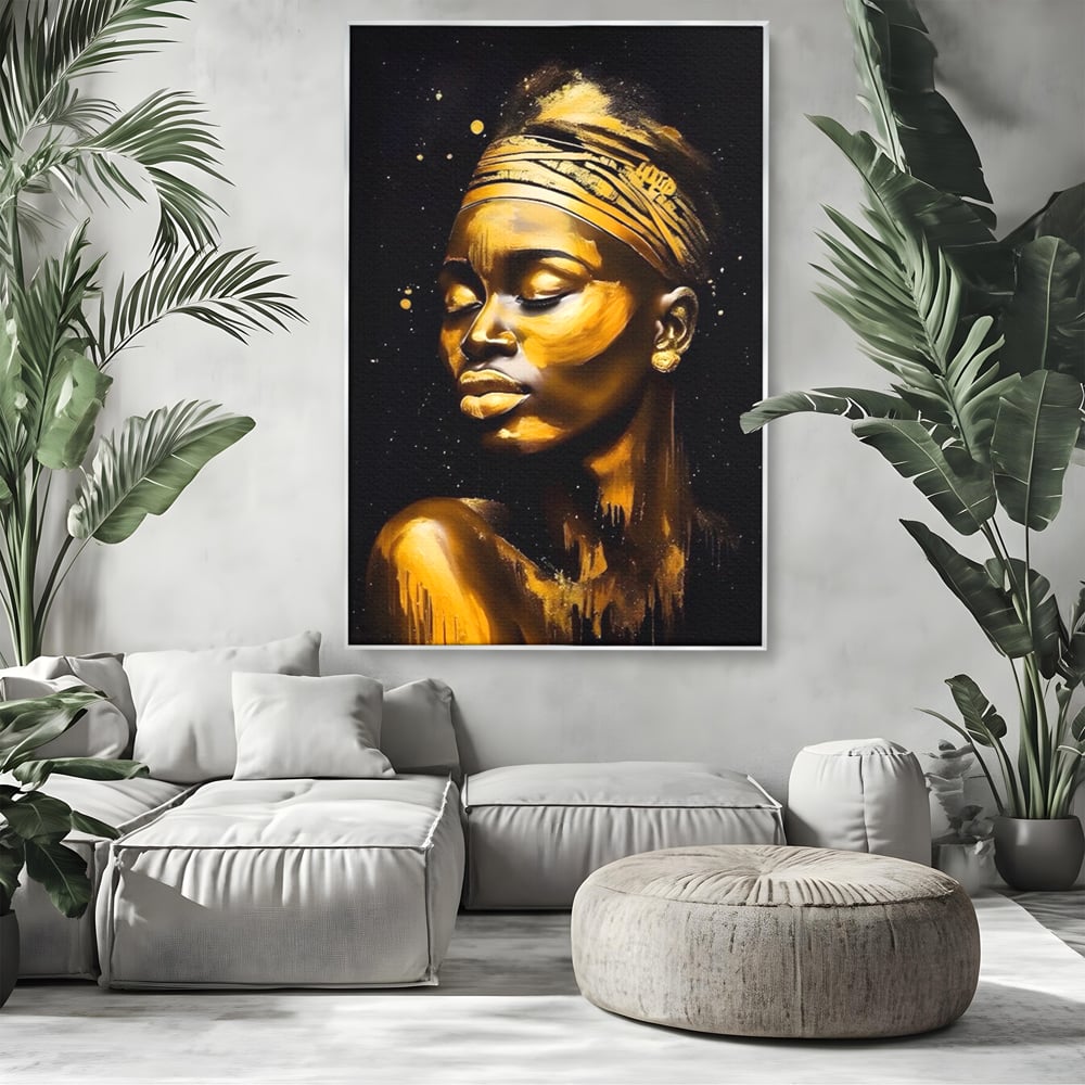 Leinwandbilder Premium LuxCanva® A1441, Afrikanisches Gold , Dekorativ, Frau, Goldtropfen, Goldene Lippen, Goldene Lippen, Zimmer, Lebendige Farben