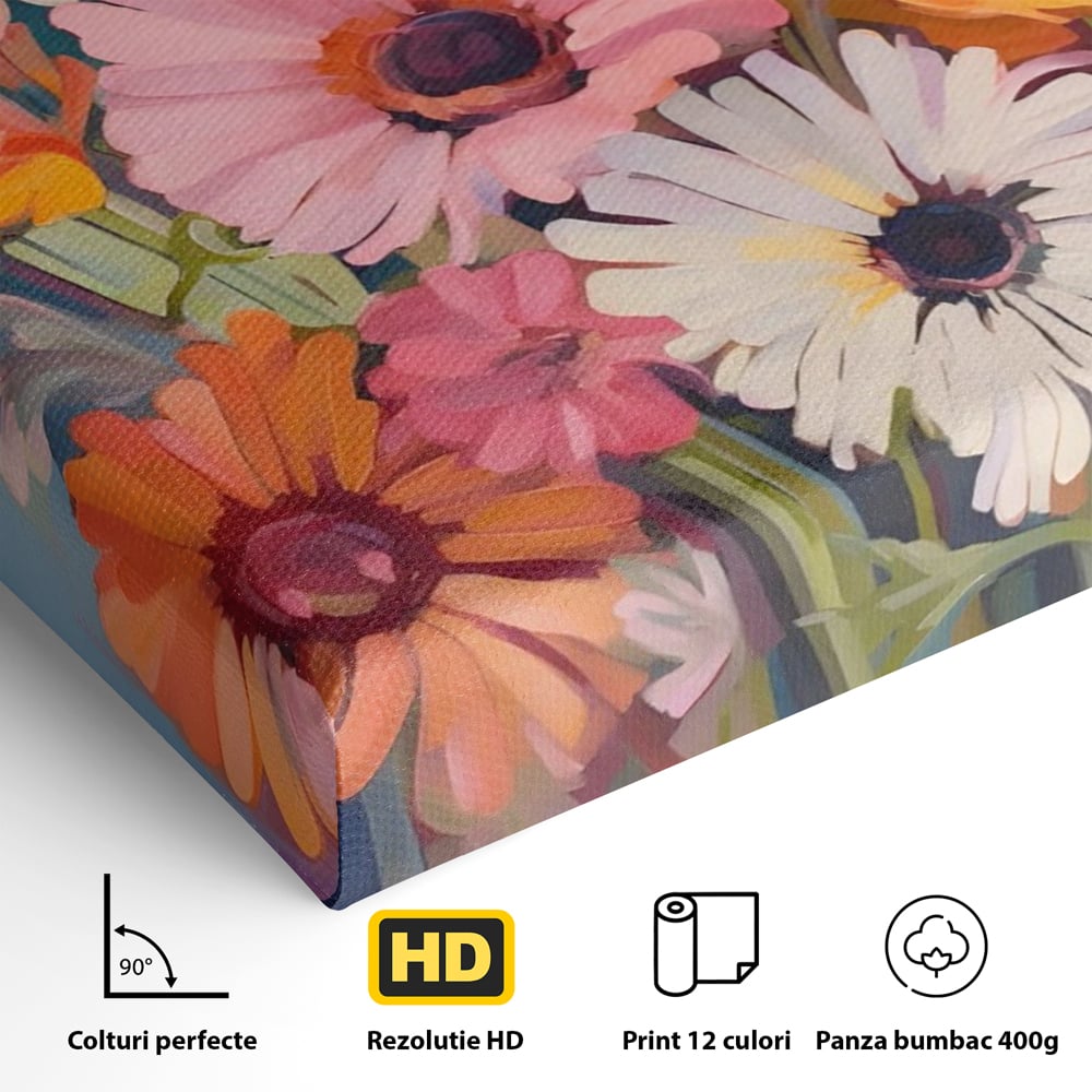 Tablou Canvas Premium LuxCanva® A1442, Flori Salbatice , Living, Colorat, Crizanteme, Natura, Planta, Decorativ, Culori Vibrante