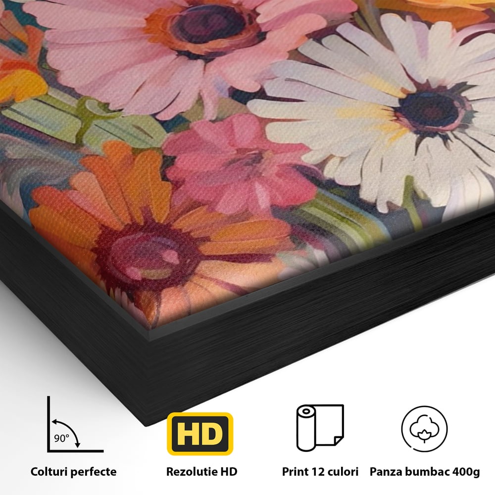 Tablou Canvas Premium LuxCanva® A1442, Flori Salbatice , Living, Colorat, Crizanteme, Natura, Planta, Decorativ, Culori Vibrante