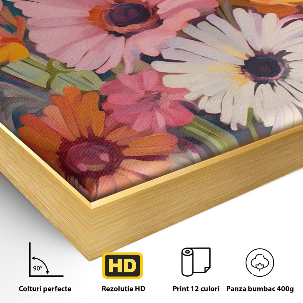Tablou Canvas Premium LuxCanva® A1442, Flori Salbatice , Living, Colorat, Crizanteme, Natura, Planta, Decorativ, Culori Vibrante
