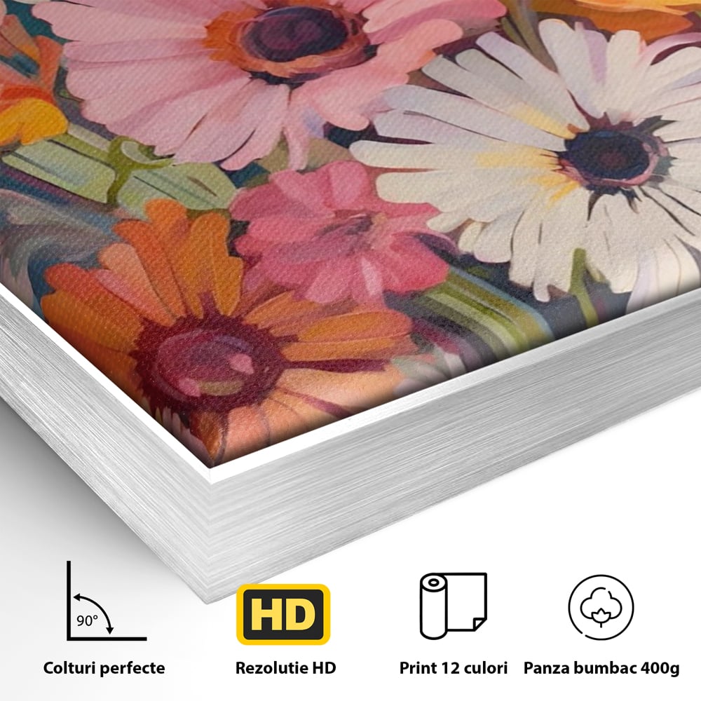 Tablou Canvas Premium LuxCanva® A1442, Flori Salbatice , Living, Colorat, Crizanteme, Natura, Planta, Decorativ, Culori Vibrante