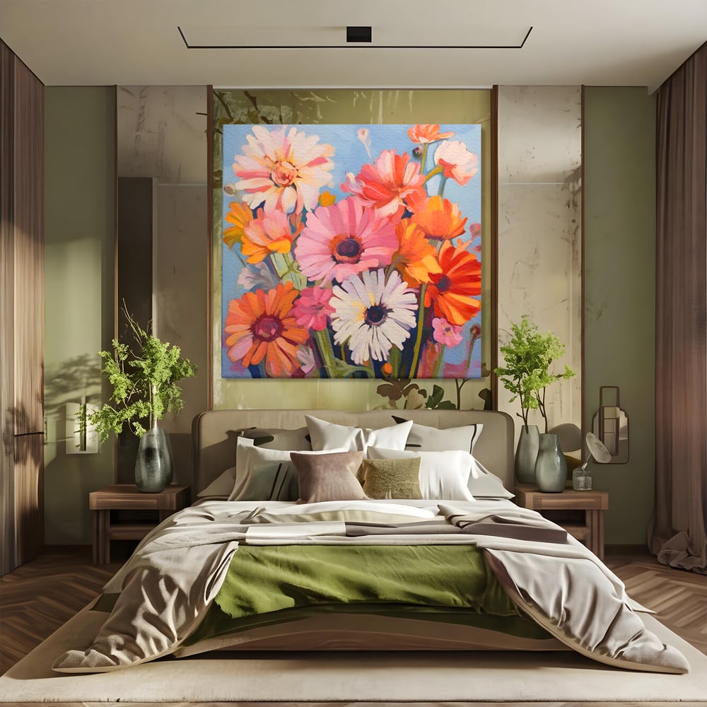 Tablou Canvas Premium LuxCanva® A1442, Flori Salbatice , Living, Colorat, Crizanteme, Natura, Planta, Decorativ, Culori Vibrante