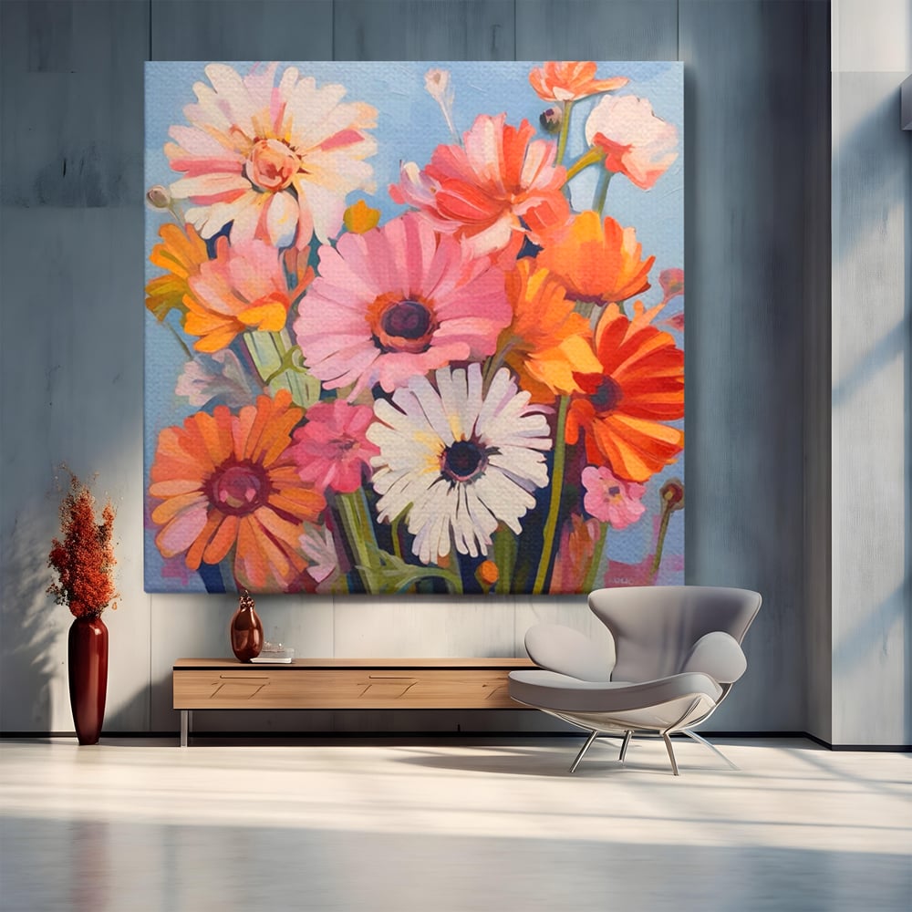 Tablou Canvas Premium LuxCanva® A1442, Flori Salbatice , Living, Colorat, Crizanteme, Natura, Planta, Decorativ, Culori Vibrante