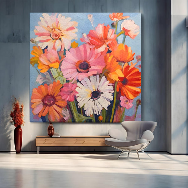 Tablou Canvas Premium LuxCanva® A1442, Flori Salbatice , Living, Colorat, Crizanteme, Natura, Planta, Decorativ, Culori Vibrante