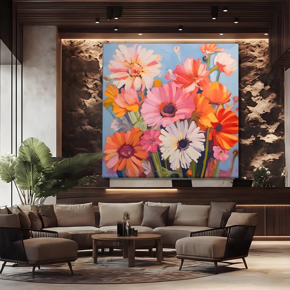 Tablou Canvas Premium LuxCanva® A1442, Flori Salbatice , Living, Colorat, Crizanteme, Natura, Planta, Decorativ, Culori Vibrante