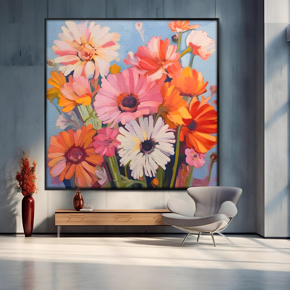 Tablou Canvas Premium LuxCanva® A1442, Flori Salbatice , Living, Colorat, Crizanteme, Natura, Planta, Decorativ, Culori Vibrante