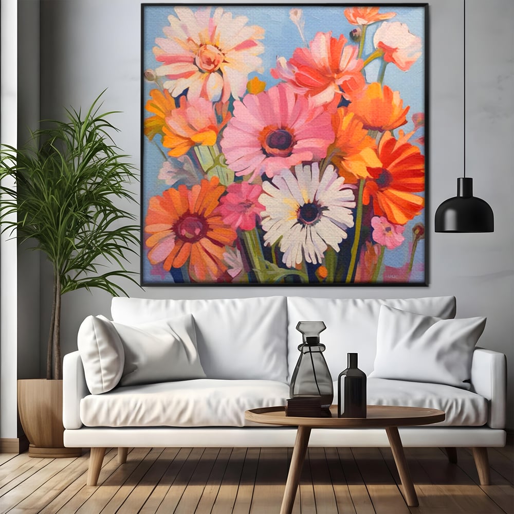 Tablou Canvas Premium LuxCanva® A1442, Flori Salbatice , Living, Colorat, Crizanteme, Natura, Planta, Decorativ, Culori Vibrante
