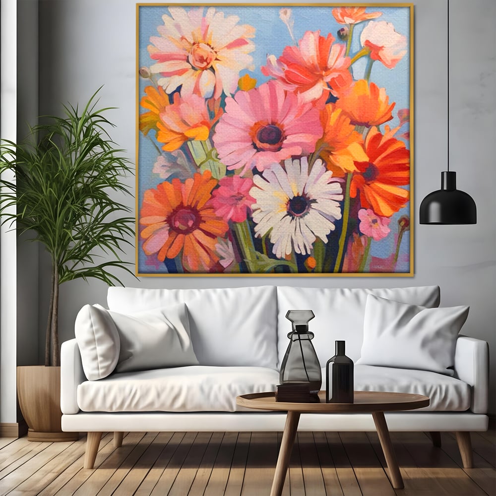 Tablou Canvas Premium LuxCanva® A1442, Flori Salbatice , Living, Colorat, Crizanteme, Natura, Planta, Decorativ, Culori Vibrante