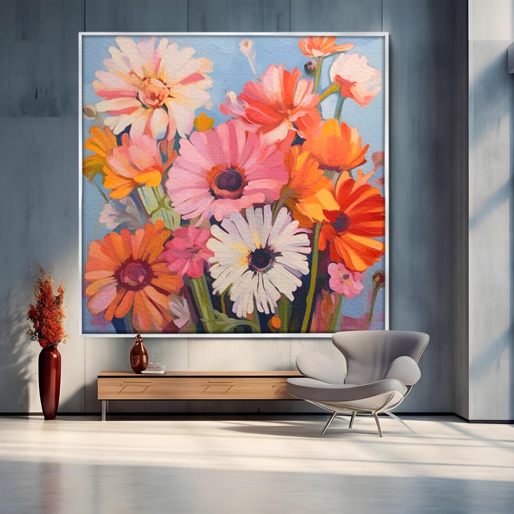 Tablou Canvas Premium LuxCanva® A1442, Flori Salbatice , Living, Colorat, Crizanteme, Natura, Planta, Decorativ, Culori Vibrante