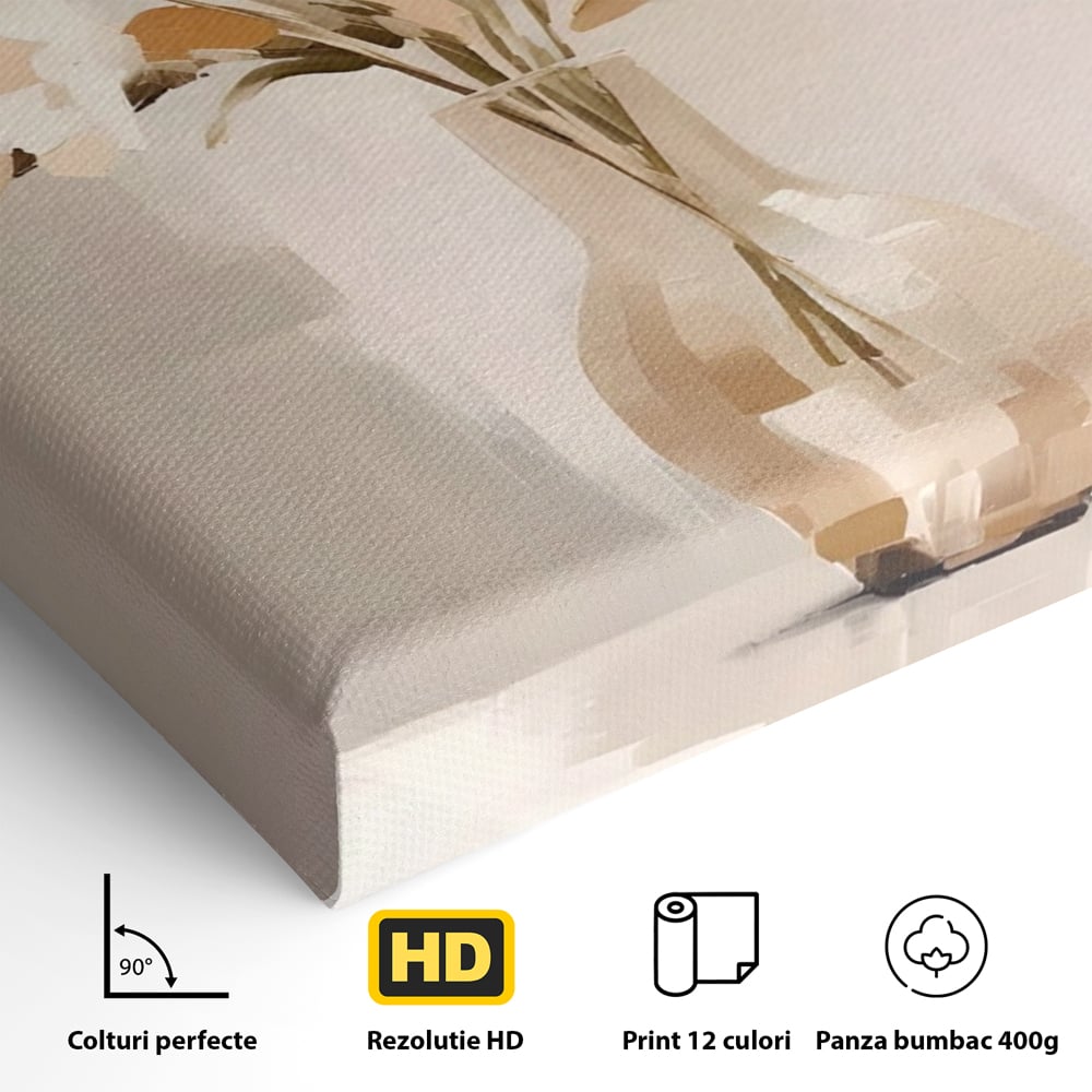 Tablou Canvas Premium LuxCanva® A1443, Calmul Florilor , Living, Alb, Vaza, Natura, Planta, Decorativ, Culori Vibrante