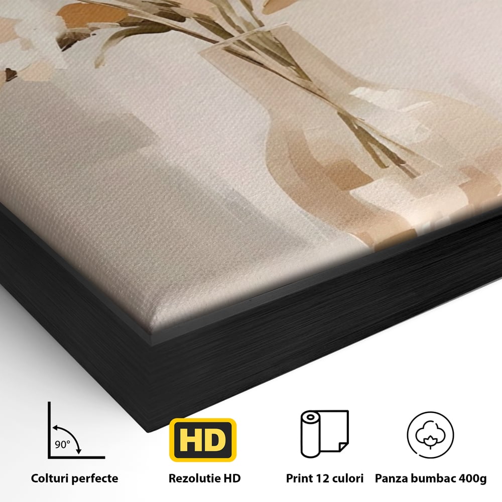 Tablou Canvas Premium LuxCanva® A1443, Calmul Florilor , Living, Alb, Vaza, Natura, Planta, Decorativ, Culori Vibrante