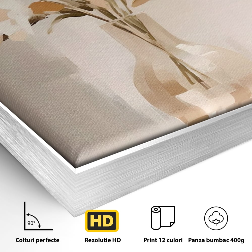 Tablou Canvas Premium LuxCanva® A1443, Calmul Florilor , Living, Alb, Vaza, Natura, Planta, Decorativ, Culori Vibrante