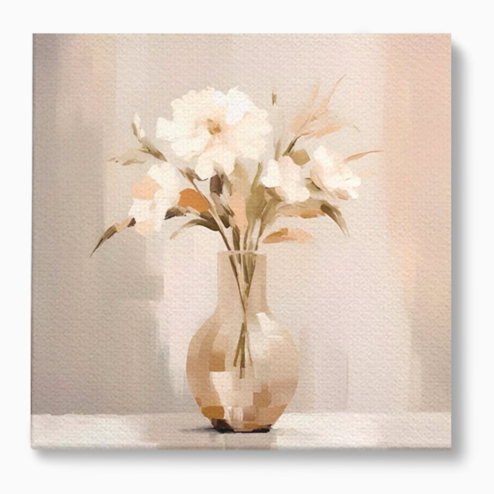Tablou Canvas Premium LuxCanva® A1443, Calmul Florilor , Living, Alb, Vaza, Natura, Planta, Decorativ, Culori Vibrante