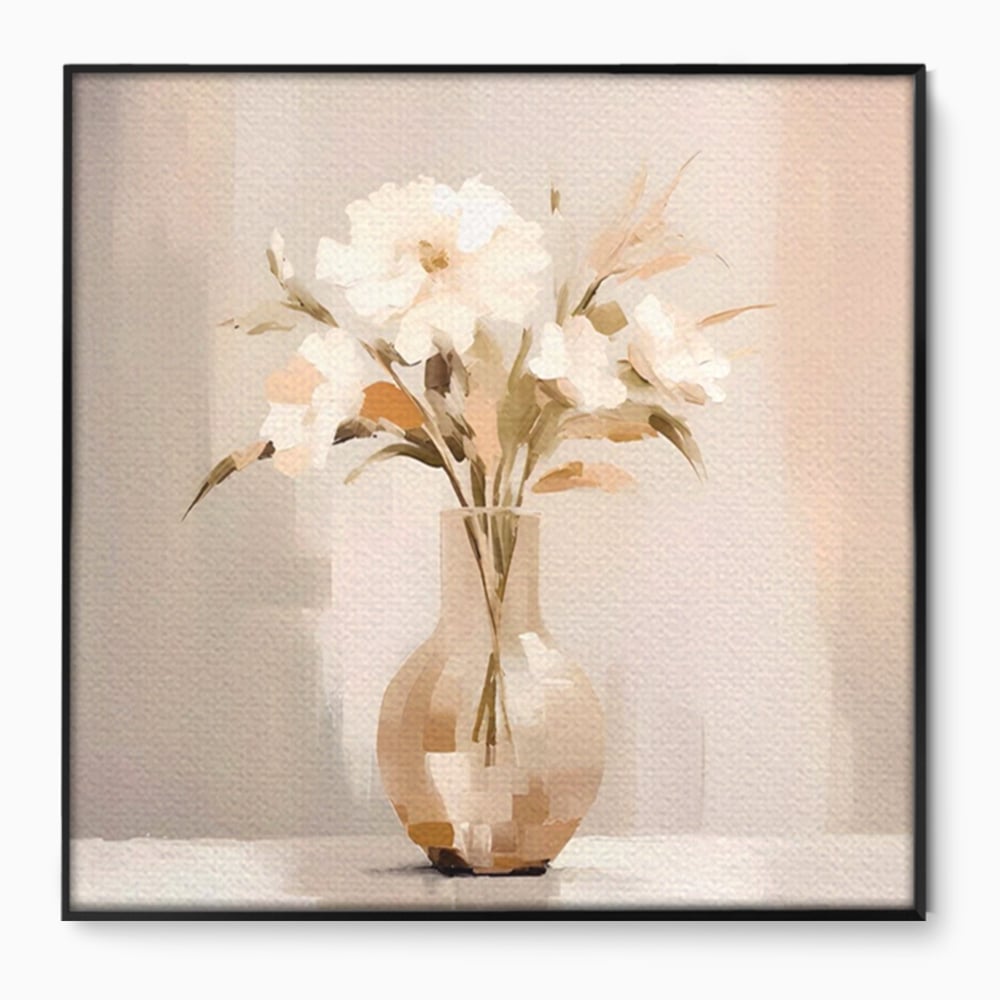 Tablou Canvas Premium LuxCanva® A1443, Calmul Florilor , Living, Alb, Vaza, Natura, Planta, Decorativ, Culori Vibrante
