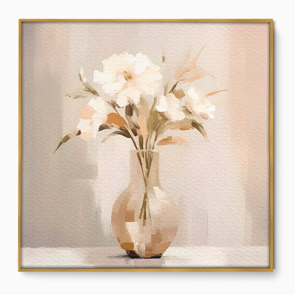 Tablou Canvas Premium LuxCanva® A1443, Calmul Florilor , Living, Alb, Vaza, Natura, Planta, Decorativ, Culori Vibrante