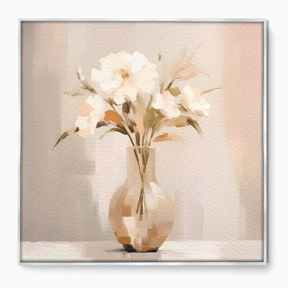 Tablou Canvas Premium LuxCanva® A1443, Calmul Florilor , Living, Alb, Vaza, Natura, Planta, Decorativ, Culori Vibrante